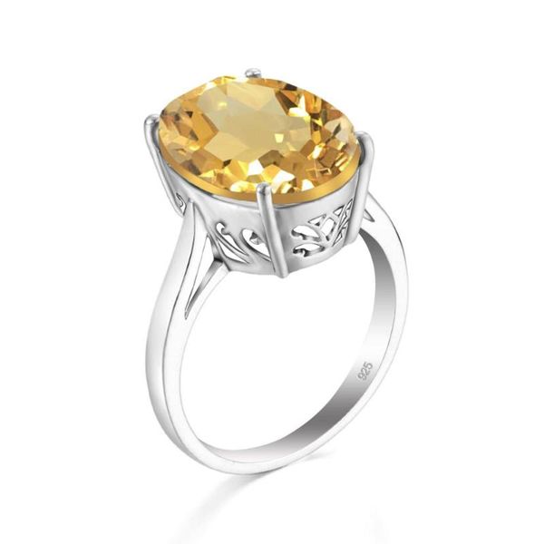 

cluster rings silver 925 for women real sterling shiny yellow crystals ring oval trendy party fine jewelry handmade gift, Golden;silver