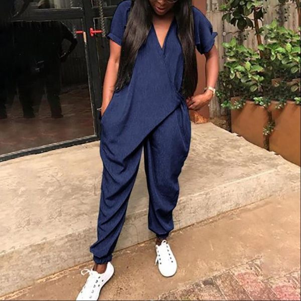 

women romper summer rompers woman jumpsuits fashion solid v neck loose playsuits casual jumpsuit overalls plus size, Black;white