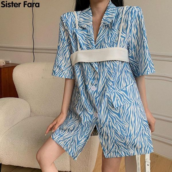 

women's suits & blazers sister fara summer print floral blazer jacket coat+camisole short sleeve thin ladies casual two piece suit, White;black