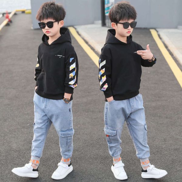 

middle handsome 2020 school new spring and autumn fashion hooded children's wear boys' sports suit long sleeve, White