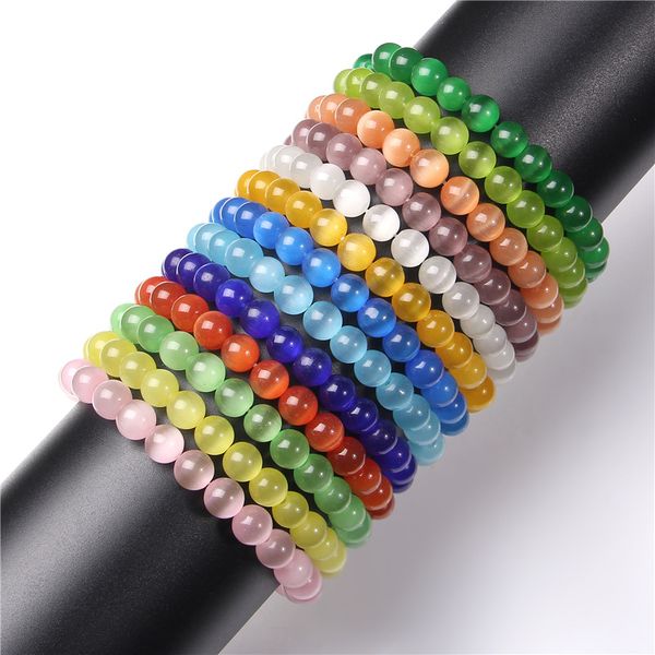 

fashion round cat eye beads bracelet women 8mm natural stone elastic rope strands bracelets bangles for men friendship jewelry gift, Black
