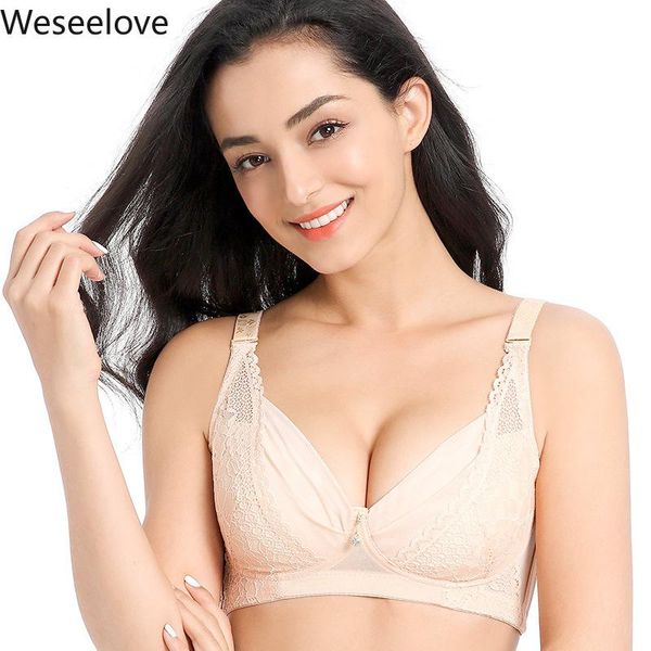 

lace bra women push up adjustable breast hugging breathable large bust 2021 new summer comfortable lingerie plus size e79, Red;black