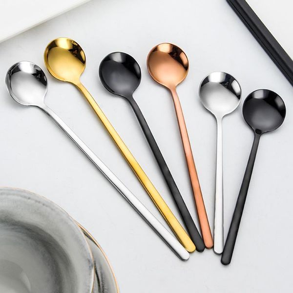 

spoons korean round stainless steel with long handle 13 15 17 cm honey dipper mixing stick dessert coffee cake