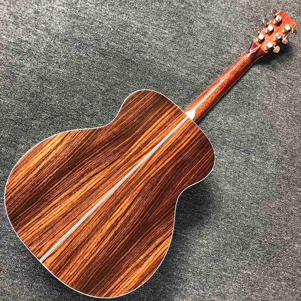 Chitarra acustica personalizzata in legno massello di abete rosso OM corpo tastiera in ebano rilegatura in abalone in giallo