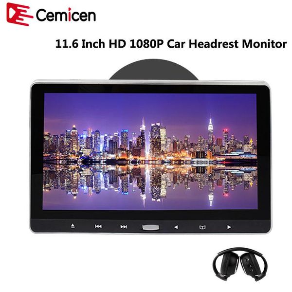 

car video cemicen 11.6 inch headrest dvd player monitor touch button support hd 1080p/usb/sd/ir/fm transmitter/hdmi/speaker/game