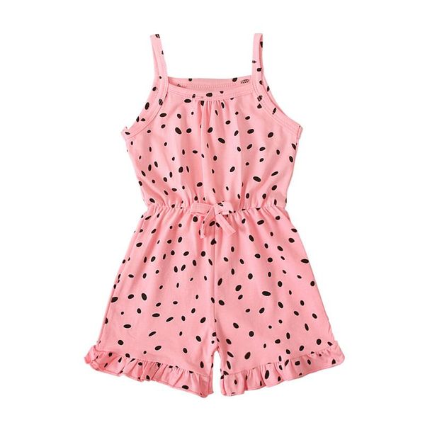 

clothing sets 6m-4t baby girls casual suspender jumpsuit fashion spots printing bow high waist pink one-piece short pants summer, White