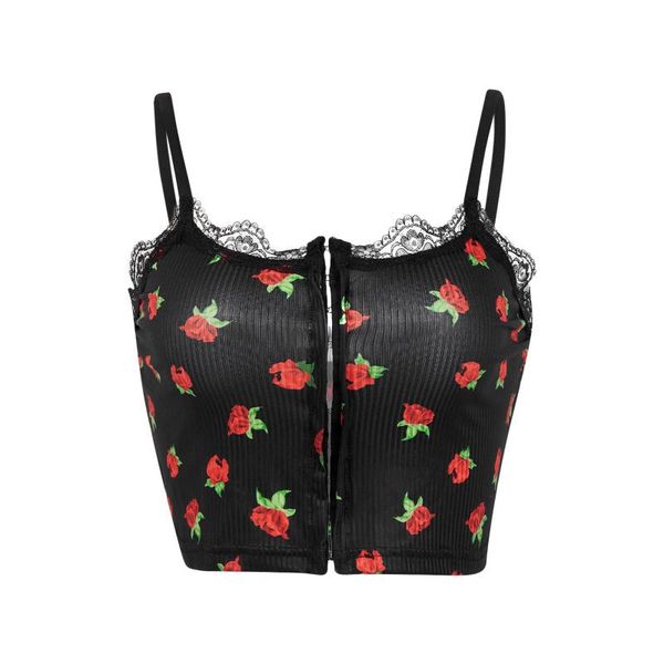 

women's tanks & camis women floral crop cami , spaghetti strap lace trim hook and eye front camisole, White