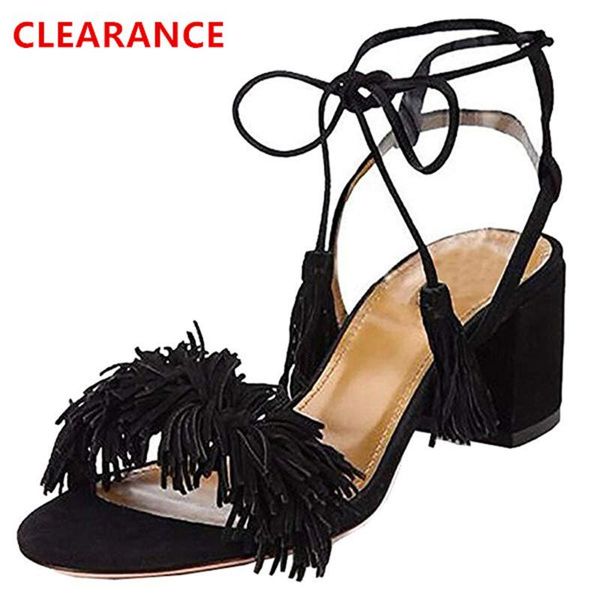 

sandals lovirs clearance sales 5cm chunky heel lace up open toe shoes women, Black