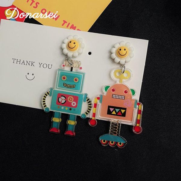 

dangle & chandelier funny asymmetric graffiti robot acrylic drop earrings for women creative smile sunflower novelty jewelry, Silver