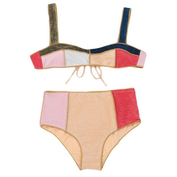 

one-piece suits gold wire stitched bikini reversible two piece set strappy swimsuit