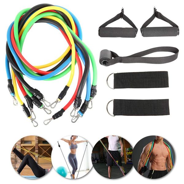 11 pc / set ajustar fita de resistência de fitness banda elástica tubo de borracha crossfit home treino muscular musculação bodybuilding equipamento de ginástica c0224