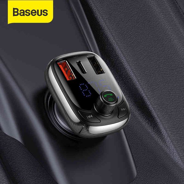 

baseus car bluetooth fm transmitter mp3 quick charging dual usb type-c charger qc 3.0 pd3.0 for iphone 11 samsung s9