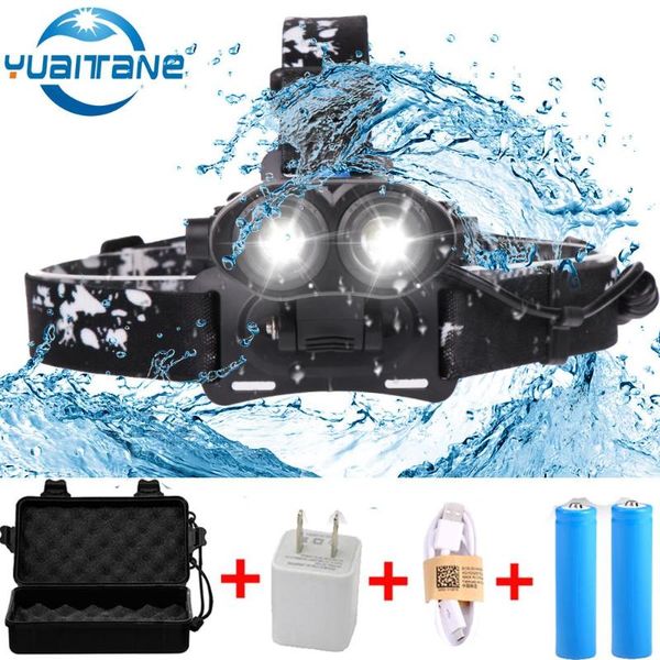 

3000 lumens led headlamp 2*t6 zoomable led headlight head torch head lamp fishing hunting light by 2*18650 batteries
