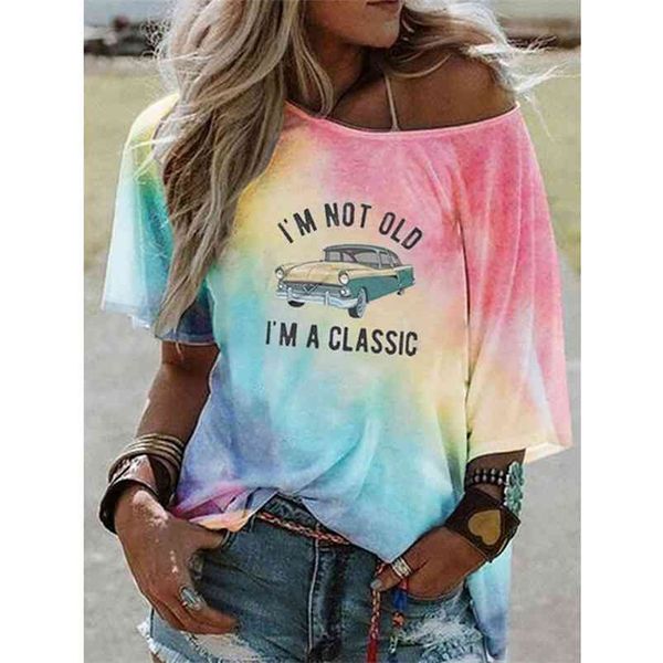 

shirts for women one shoulder tie dye half sleeve loose tshirts streetwear summer woman 210623, White