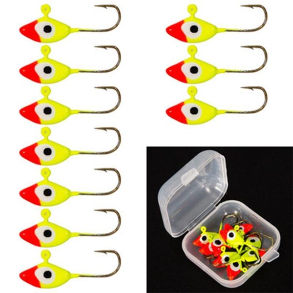 

fishing hooks 10pcs ice metal jigs heads winter jigging barbed for walleye fish hook crap accessories tackle