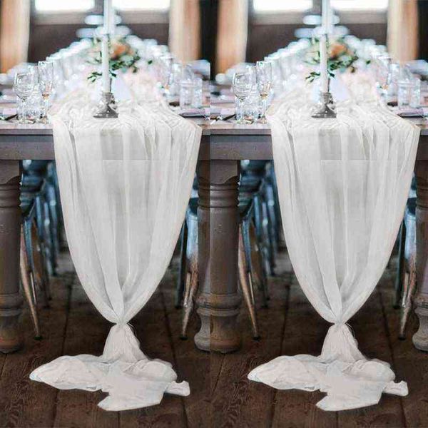 305x70 cm Chiffon de casamento retângulo longo romântico sheer tabela corredor de mesa de mesa de toalha de mesa de sobreposição de festa Dropship 211117