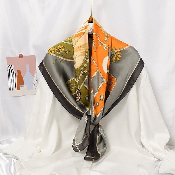 

scarves casual women silk scarf beach hijab shawls and wraps 2021 flower print female foulard echarpe designer bandana, Blue;gray