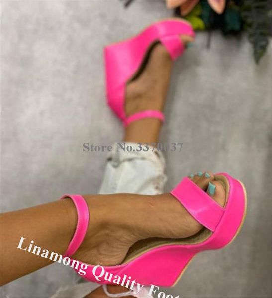

dress shoes linamong fashion summer open toe high platform wedge sandals green pink ankle strap buckle wedges height increased heels, Black
