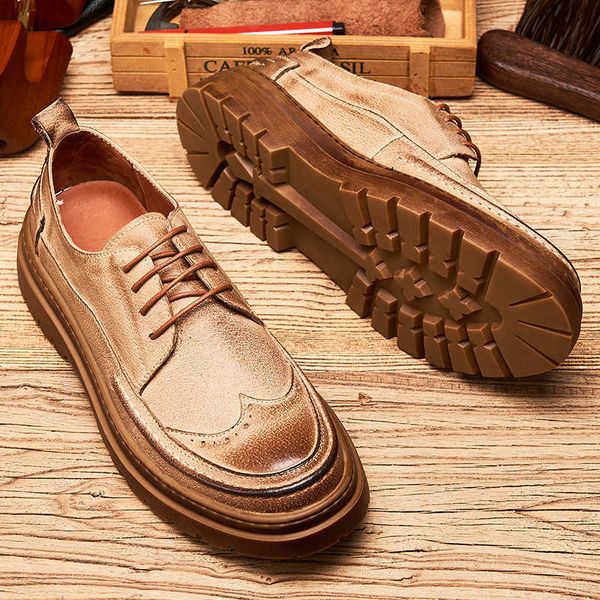 

2021 autumn british old board sho carved men's casual fashion dirty
