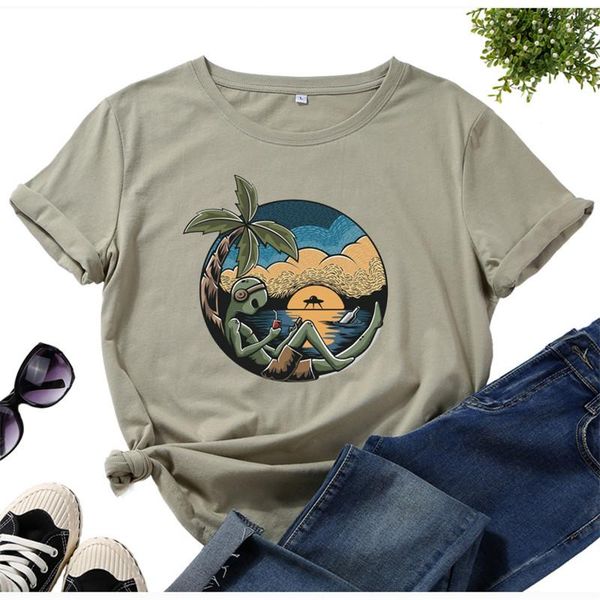 

women's t-shirt alien print funny women cotton plus size aesthetic graphic tees casual short sleeve summer t shirts travel, White