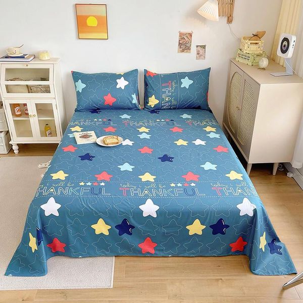 

sheets & sets bonenejoy bed sheet cotton blue flat queen size star printed lencol cama casal king sabanas (no case)