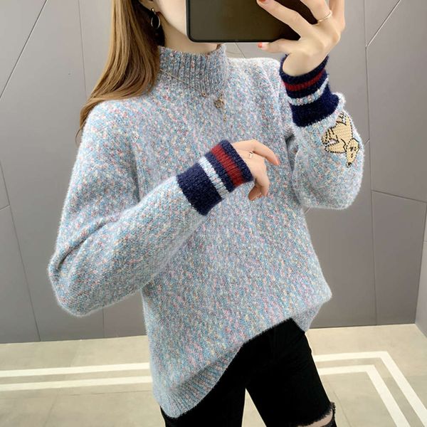 

autumn winter 2021 new korean version loose and lazy style half high collar bottomed with sweater for women's wear, White;black