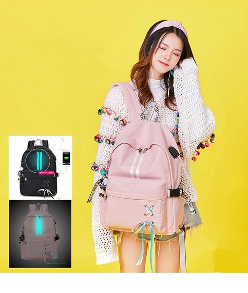 

backpack fashion waterproof anti-theft usb charging women luminous strip school bags for teenage girls lapbagpack