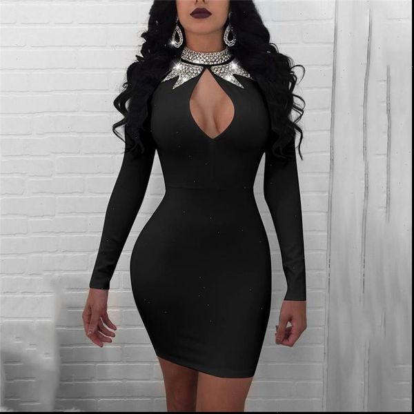 

spring halter sequined full sleeve dress women bust mini short dress pencil party club solid dresses vestidos clothing, Black;gray