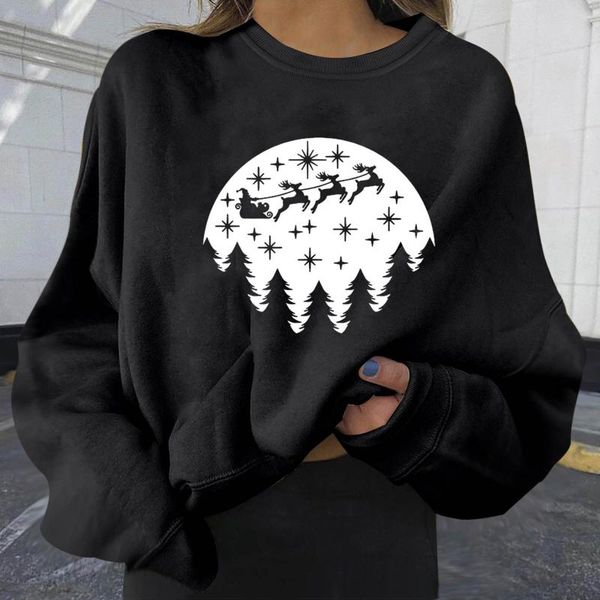 

women's hoodies & sweatshirts 40# christmas print sweatshirt women round neck long sleeve loose pullover plus size velvet thick, Black