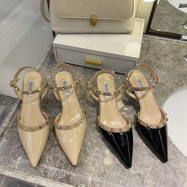 

sandals female sandal med black shoes for women all-match girls medium pointed beige comfort stiletto closed 2021 spring fashion solid s