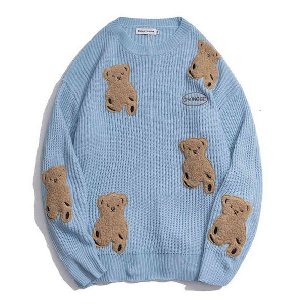 

men's sweaters suÃ©ter japonÃªs harajuku urso bordado, pulÃ´veres de malha feminino, gola redonda, suÃ©ter solto casual para casais, tamanh, White;black