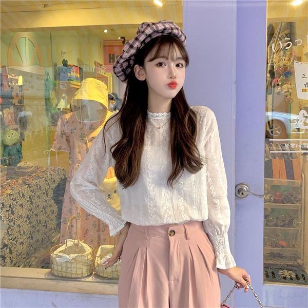 

women's blouses & shirts early autumn long sleeve shirt korean lace design sense of minority chic 2021 round neck bottomed trend, White