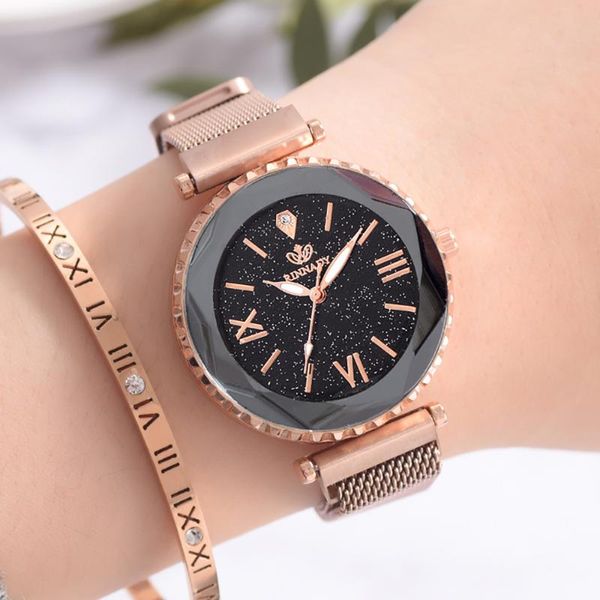 

wristwatches women's luxury watch fashion elegant magnetic buckle simple starry roman digital gift clock reloj de seora, Slivery;brown