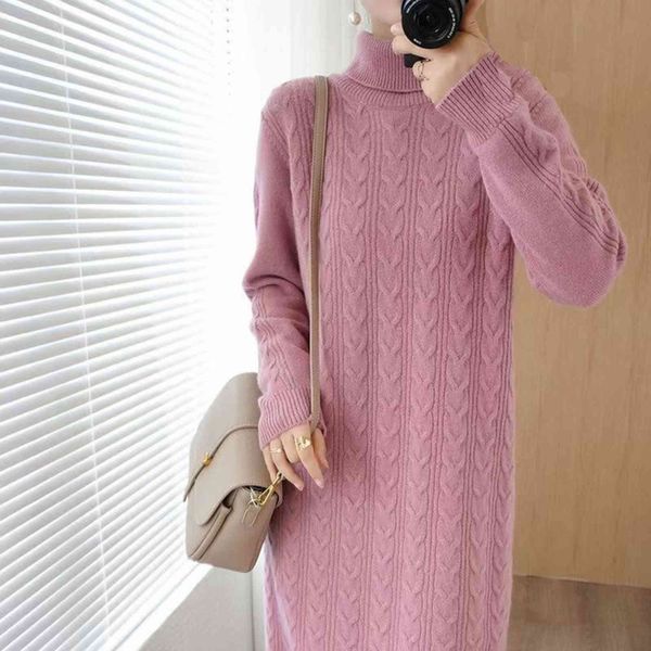 

casual dresses dress women knitting solid color turtleneck pullove retro autumn winter korean style fashion long sleeve b78j, Black;gray