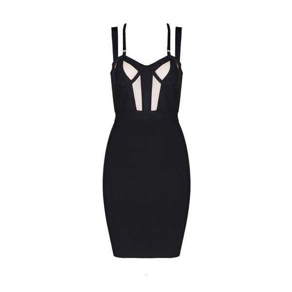 

mango-double sling black mini bodycon bandage club dress owug, White