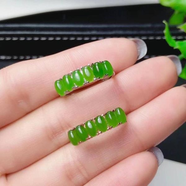

cluster rings real natural jade ring stone solid 925 silver woman fashion, Golden;silver