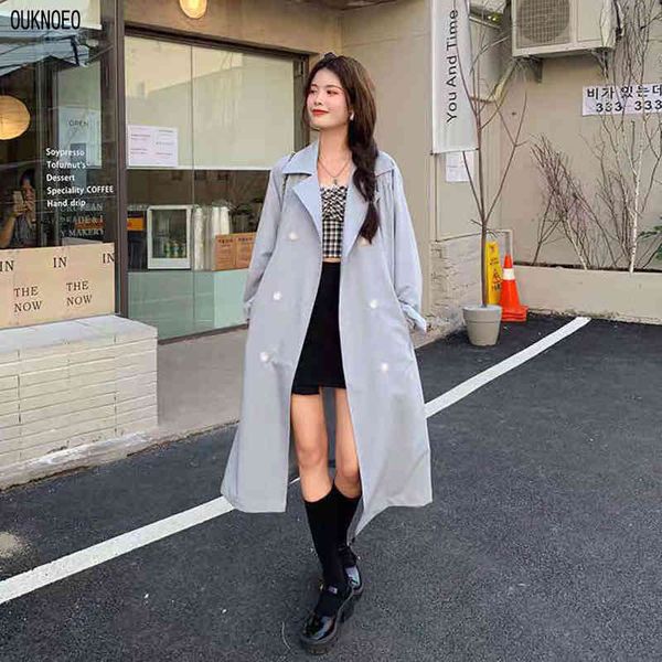 

women's jackets woman long windbreaker coat solid color korean style streetwear lapel with belt loose autumn women thin 2p1g, Black;brown