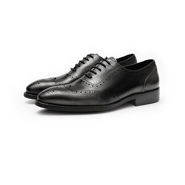 

Men Italian Style Genuine Leather Brogue Carved Wedding Shoes Lace Up Gentleman Formal Dress Party Office Oxfords Shoes Men C26, Black