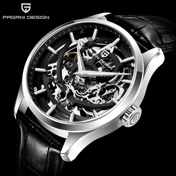 

wristwatches fashion mechanical watch men double-sided hollow automatic watches for mens waterproof leather sport wristwatch relojes hombre, Slivery;brown