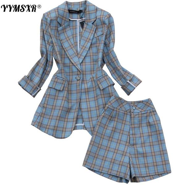 

women's two piece pants plaid suit women temperament casual office shorts two-piece summer thin long-sleeved slim jacket high waist 202, White