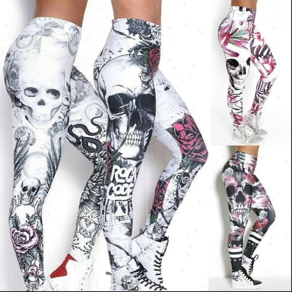 

goocheer new arrival leggings women skull head 3d printed camouflage legging workout leggins slim elastic plus size pants legins, Black