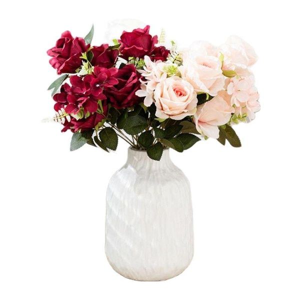 

decorative flowers & wreaths 5pcs fake rose hydrangea (9 heads/bunch) 18" length simulation autumn roses for wedding home artificial