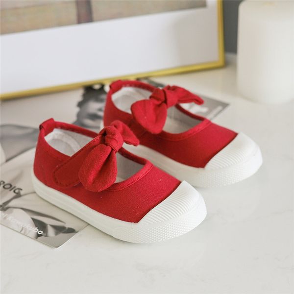 Ragazze Moda Hook Look Canvas Sneakers Scarpe per bambini per bambini Appartamenti Tacchi Casual Loafer Bow-nodo Shoes per Sport 210308