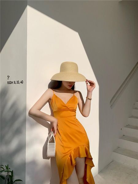 

casual dresses women dress skinny spaghetti strap ruffles high waist vintage mid-calf woman elegant beach style summer clothes, Black;gray