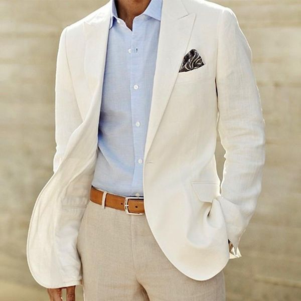

men's suits & blazers 2021 latest fashionable tailored linen suit 2 pieces for wedding tuxedos bridegroom wear (jacket +pants), White;black
