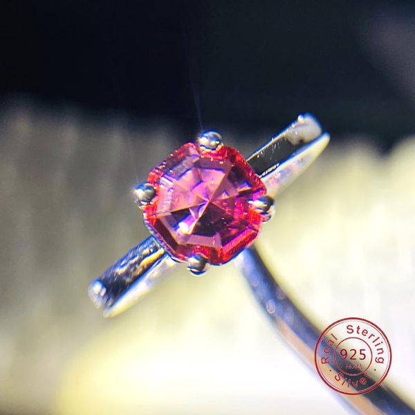 

cluster rings luxury 100% s925 sterling silver round ruby stone engagement wedding band for women men finger fine jewelry, Golden;silver