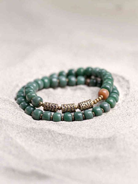

flower green yin skin bodhi root double layer bracelet female neutral ancient and simple trendy male hand string texture bronze, Golden;silver