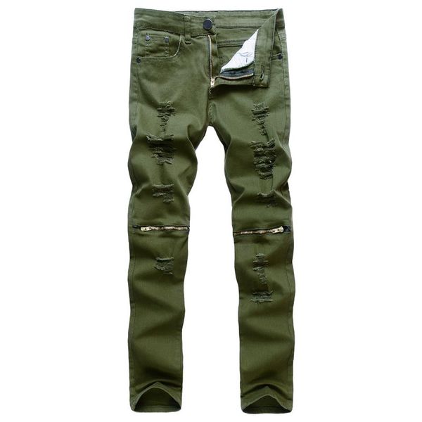 

2021 men's red zipper decoration casual jeans white multi-zipper high stretch cotton trousers, Blue