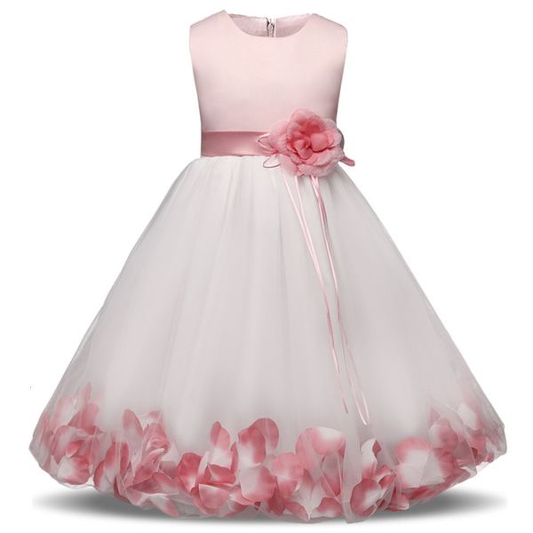 

summer girl wedding first communion dress children's party dance with flower ribbon, Red;yellow