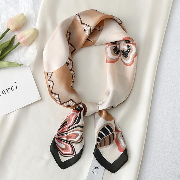 

scarves small square scarf silk women's flower print satin professional shawl in spring and summer of 2021, Blue;gray